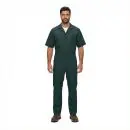 Wholesale men's dark green short-sleeve coveralls with chest pocket and button front closure
