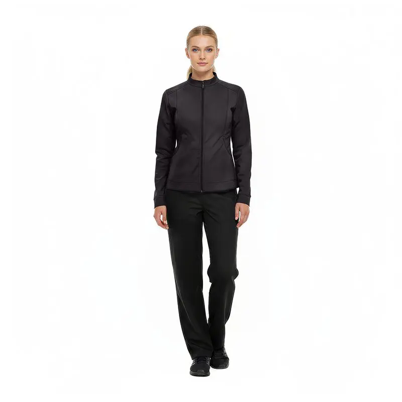 Wholesale women's black zip-up jacket and black pants athletic set