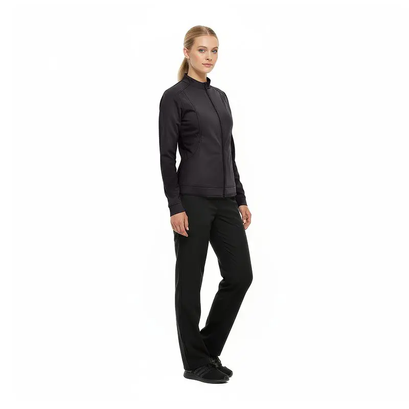 Wholesale women's black zip-up jacket and black pants athletic set