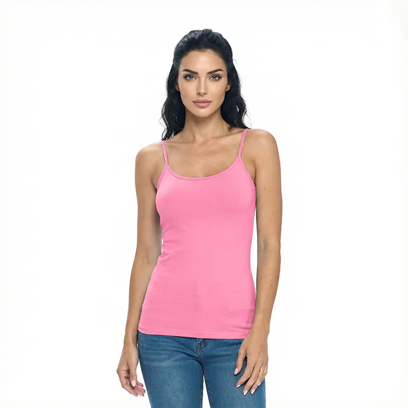 Wholesale women's pink camisole tank top with adjustable straps and scoop neckline
