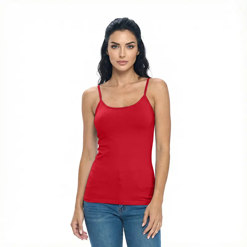 Wholesale red camisole tank top with thin straps and scoop neckline