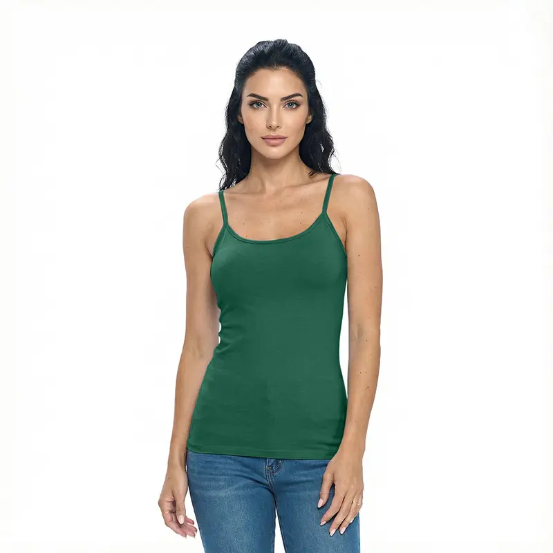 Wholesale women's green camisole tank top with thin straps and scoop neckline