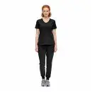 Wholesale women's black v-neck t-shirt and jogger pants set with short sleeves