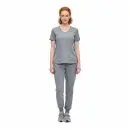 Wholesale women's gray heathered v-neck short sleeve top and jogger pants set