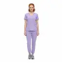 Wholesale women's lavender v-neck scrub top and jogger pants set with pockets