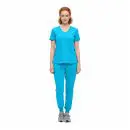 Wholesale women's turquoise v-neck scrub top and jogger pants set