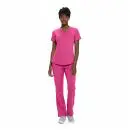 Wholesale women's hot pink v-neck scrub top and pants set with short sleeves and front pockets