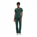 Wholesale women's teal v-neck scrub top and pants set with short sleeves and front pockets