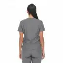 Wholesale women's gray short-sleeve scrub top, back view