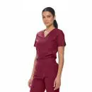 Wholesale women's burgundy scrub set with short sleeve top and elastic waist pants
