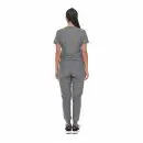 Wholesale women's gray short-sleeve t-shirt and jogger pants set, back view