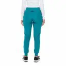 Wholesale women's teal jogger pants with elastic waistband and cuffed ankles, rear view