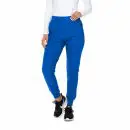 Wholesale women's blue jogger pants with elastic waistband and cuffed ankles