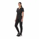 Wholesale women's black v-neck short-sleeve top and jogger pants set with athletic sneakers
