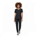 Wholesale women's black v-neck scrub top and pants set with short sleeves and gray sneakers