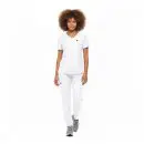 Wholesale women's white v-neck short-sleeve t-shirt and white athletic pants with gray sneakers