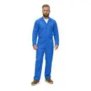 Wholesale men's royal blue cotton coverall with long sleeves and front zipper closure