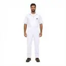 Wholesale men's white short-sleeve coveralls with chest pocket and button front closure