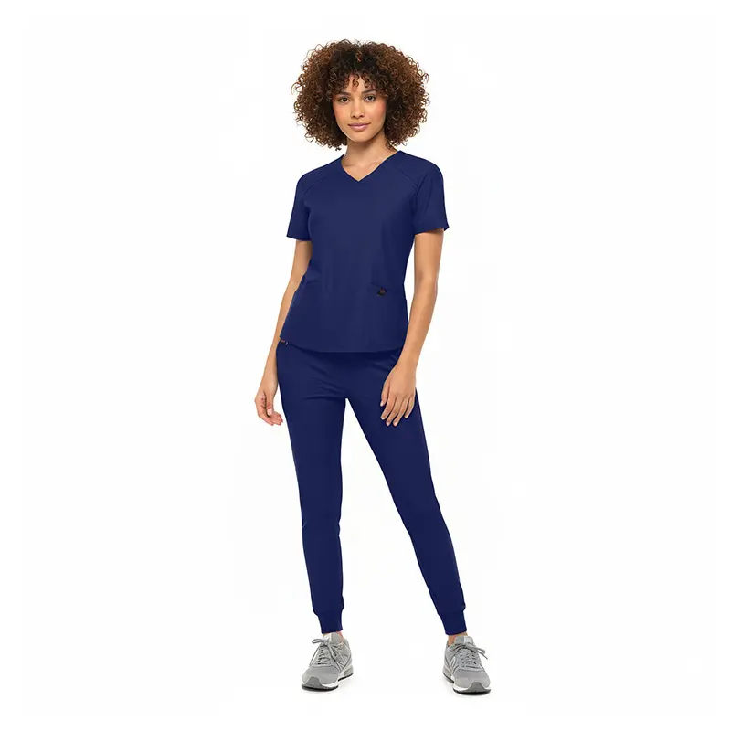 Wholesale women's navy blue v-neck short sleeve top and legging set
