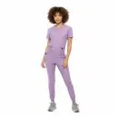 Wholesale women's purple short-sleeve v-neck t-shirt and jogger pants set