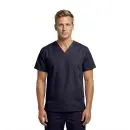 Wholesale men's navy v-neck scrub top with short sleeves and chest pocket