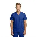 Wholesale men's royal blue scrub top with v-neckline and chest pocket