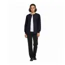 Wholesale women's navy cardigan with white button-front closure and long sleeves paired with black pants