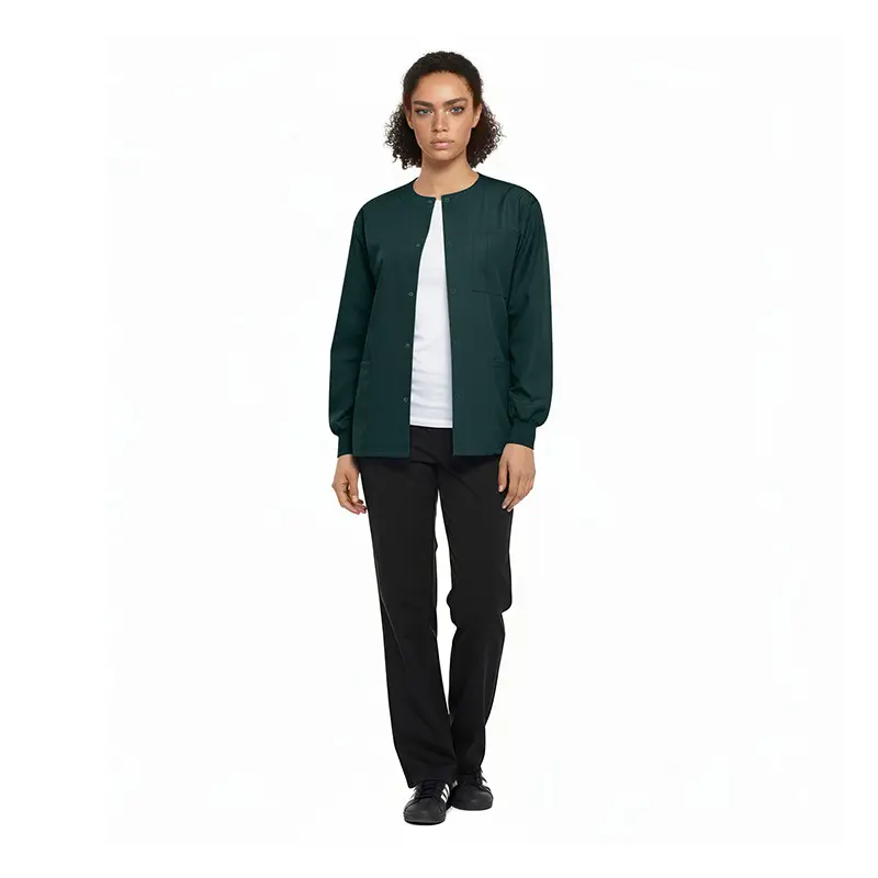 Wholesale women's dark green cardigan jacket with white undershirt and black pants