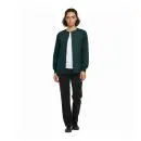 Wholesale women's dark green snap-front cardigan with white undershirt and black pants
