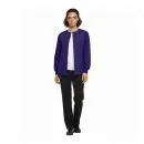 Wholesale women's purple button-front cardigan with white undershirt and black pants