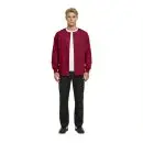 Wholesale men's burgundy cardigan with white trim, white undershirt, and black pants