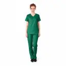 Wholesale women's green v-neck scrub top and pants set with short sleeves