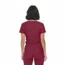 Wholesale women's burgundy short-sleeve t-shirt and matching high-waisted pants set, back view