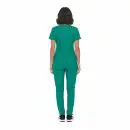 Wholesale women's teal short-sleeve t-shirt and matching tapered pants set, back view