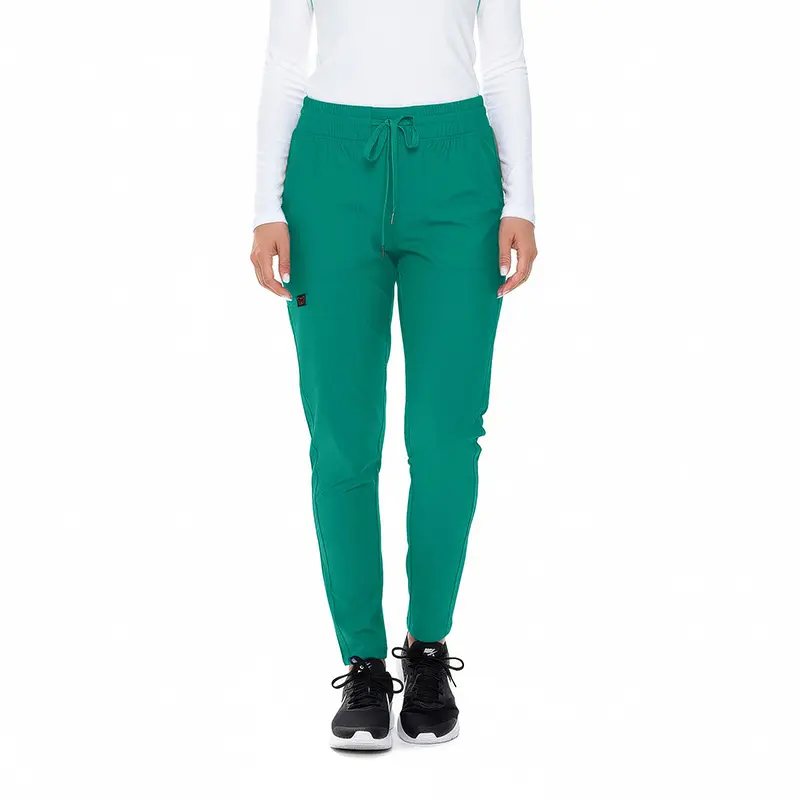 Wholesale women's green scrub pants with drawstring waist and cargo pockets