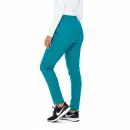 Wholesale women's teal high-waisted pants with ribbed waistband and tapered leg fit