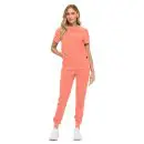 Wholesale women's coral short-sleeve t-shirt and jogger pants set with white sneakers