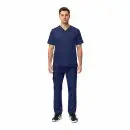 Wholesale men's navy blue scrubs set with v-neck top and cargo pants with pockets