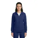 Wholesale women's navy blue full-zip track jacket with white undershirt