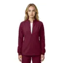Wholesale women's burgundy zip-up jacket with long sleeves and ribbed cuffs
