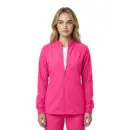 Wholesale women's hot pink zip-up jacket with long sleeves and ribbed cuffs