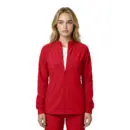 Wholesale women's red full-zip jacket with long sleeves and ribbed cuffs