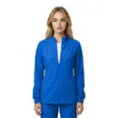 Wholesale women's royal blue zip-up jacket with long sleeves and ribbed cuffs