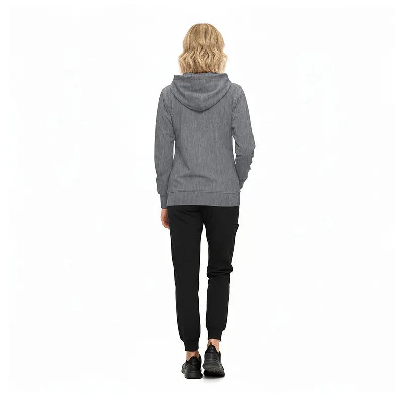 Wholesale women's gray heather hoodie with black jogger pants and black shoes