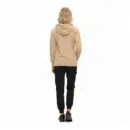 Wholesale women's beige hoodie with black jogger pants and black sneakers, back view