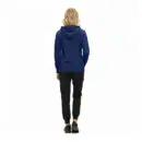 Wholesale women's navy blue hoodie with black jogger pants and black athletic shoes, back view