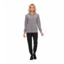 Wholesale women's gray zip-up hoodie with black jogger pants and black sneakers