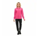 Wholesale women's hot pink zip-up hoodie with black jogger pants and black sneakers