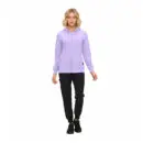 Wholesale women's lavender zip-up hoodie with black jogger pants and black sneakers