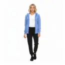 Wholesale women's blue zip-up hoodie, white t-shirt, and black jogger pants outfit
